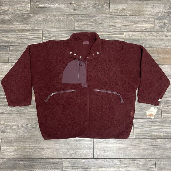 NWT Free People Movement x Hatch Hit The Slopes Fleece Jacket XS Deep Maroon - Picture 2 of 15